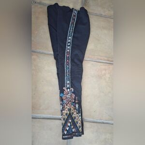 Johnny Was Black Embroidered Leggings Aztec Style Never Worn!!